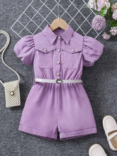 Young Women Elegant Commuting Noble Lady Bubble Striped Blouse Collar With Belted Shorts Romper